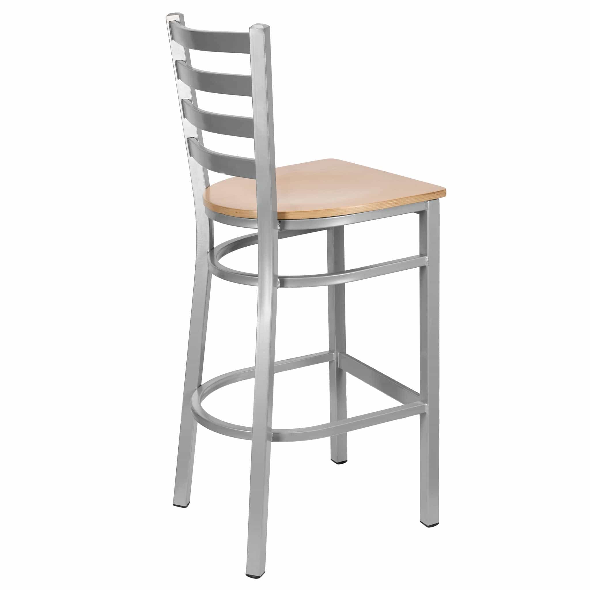 Chivari Ladder Back Bar Stool with Silver Frame and Natural Wood Seat BLMSWNW-ZF-KT