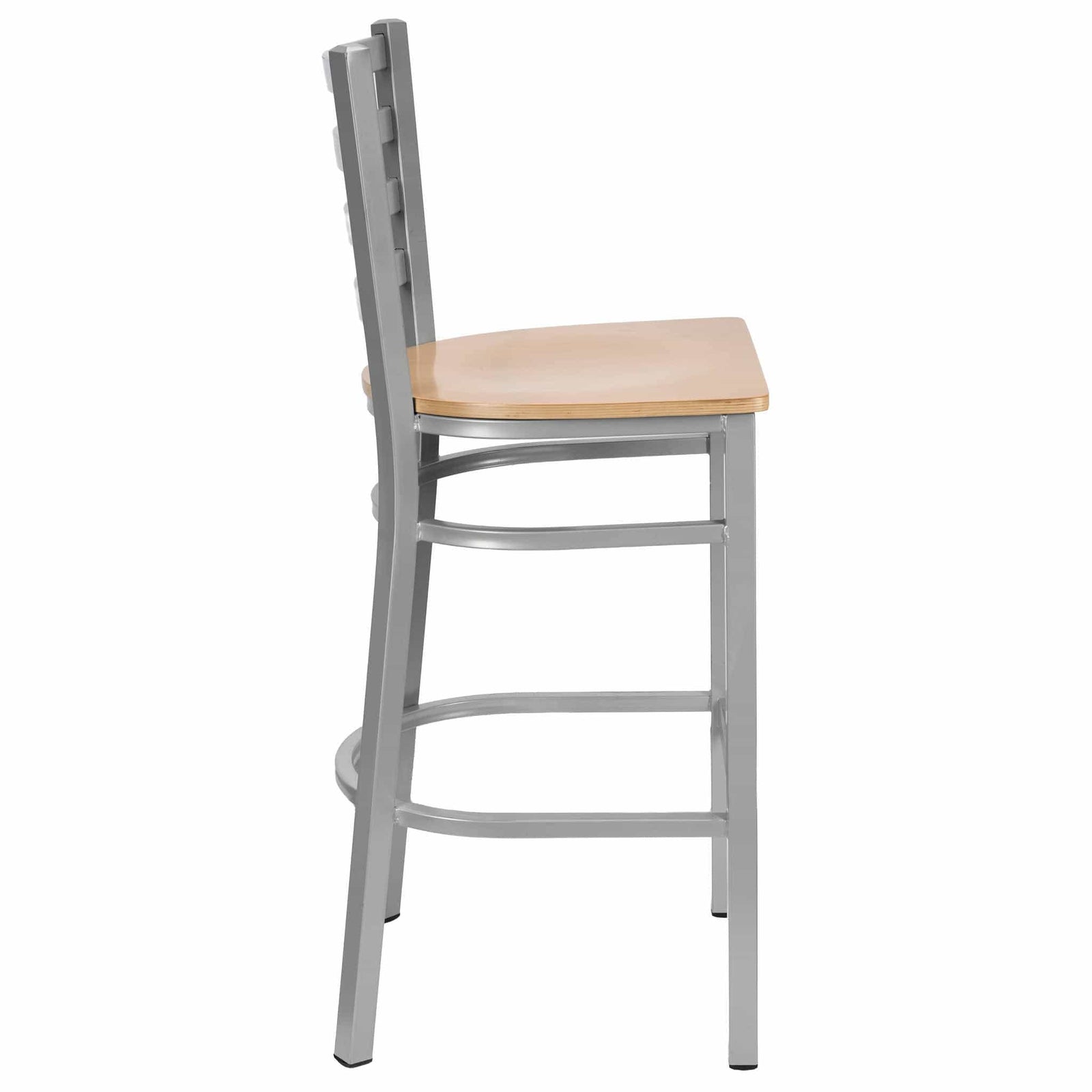 Chivari Ladder Back Bar Stool with Silver Frame and Natural Wood Seat BLMSWNW-ZF-KT
