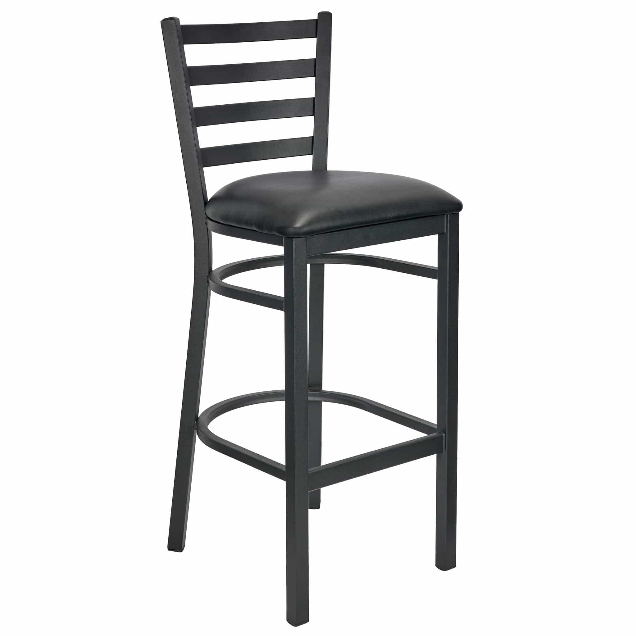Chivari Ladder Back Bar Stool with Black Frame and Black Vinyl Seat BLMBVB-ZF-KT
