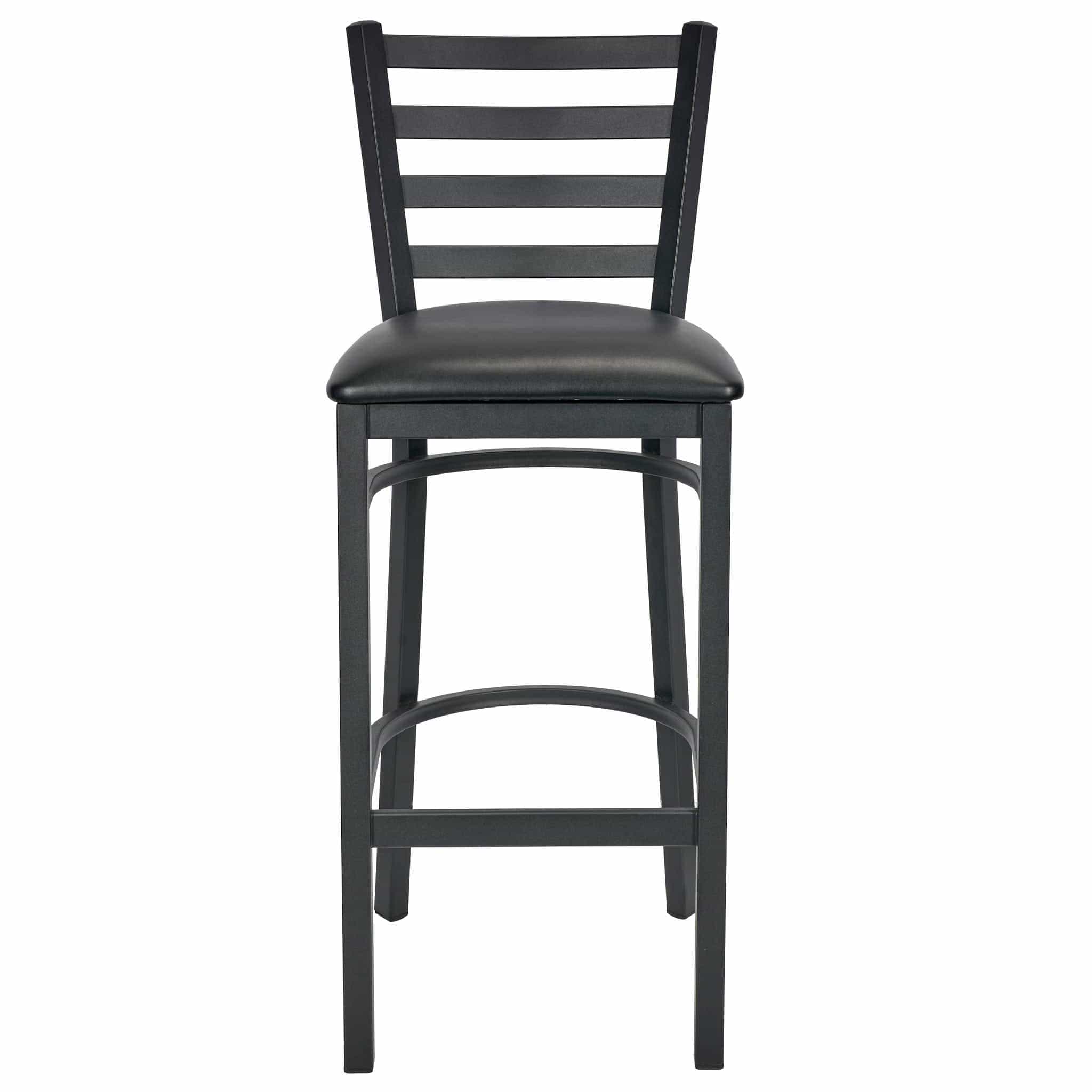 Chivari Ladder Back Bar Stool with Black Frame and Black Vinyl Seat BLMBVB-ZF-KT