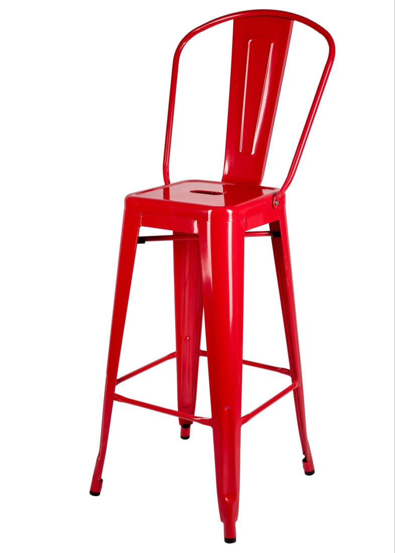 Chivari Red Hi Gloss Tolix Style Metal Barstool with Back BTBMR-AX-T