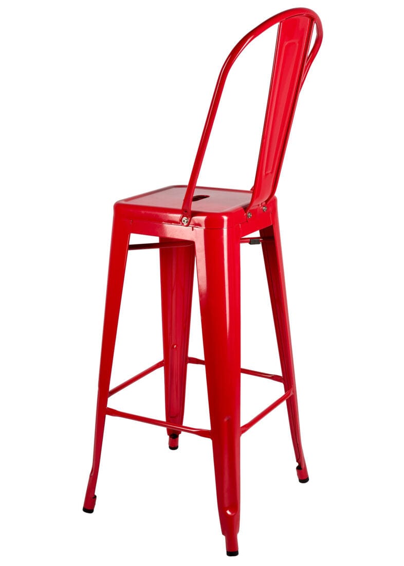 Chivari Red Hi Gloss Tolix Style Metal Barstool with Back BTBMR-AX-T