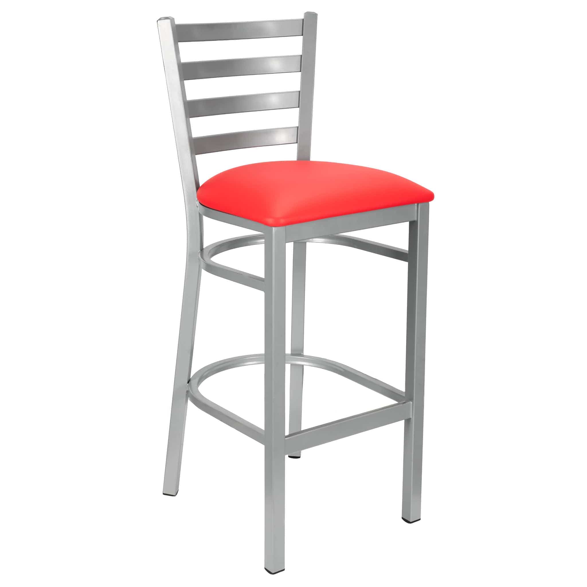 Chivari Ladder Back Bar Stool with Silver Frame and Red Vinyl Seat BLMSVR-ZF-KT