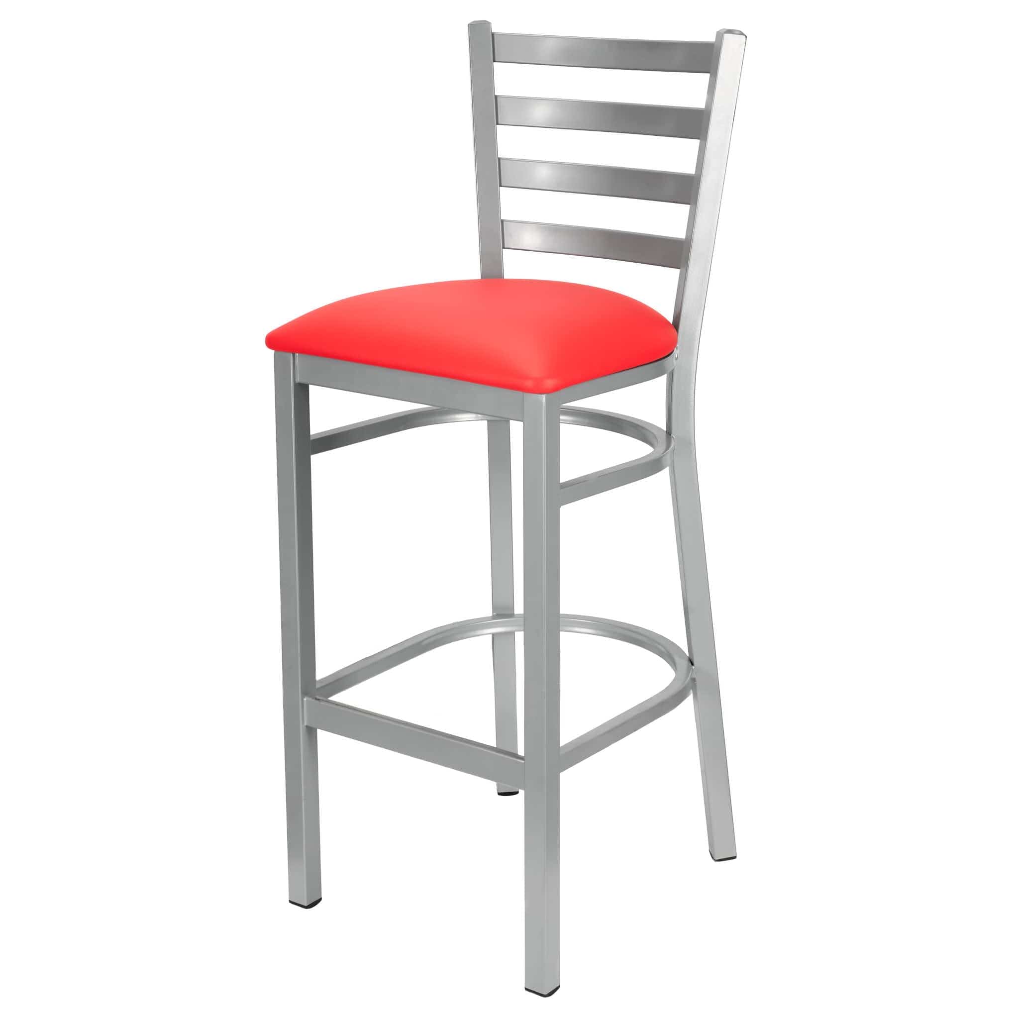 Chivari Ladder Back Bar Stool with Silver Frame and Red Vinyl Seat BLMSVR-ZF-KT