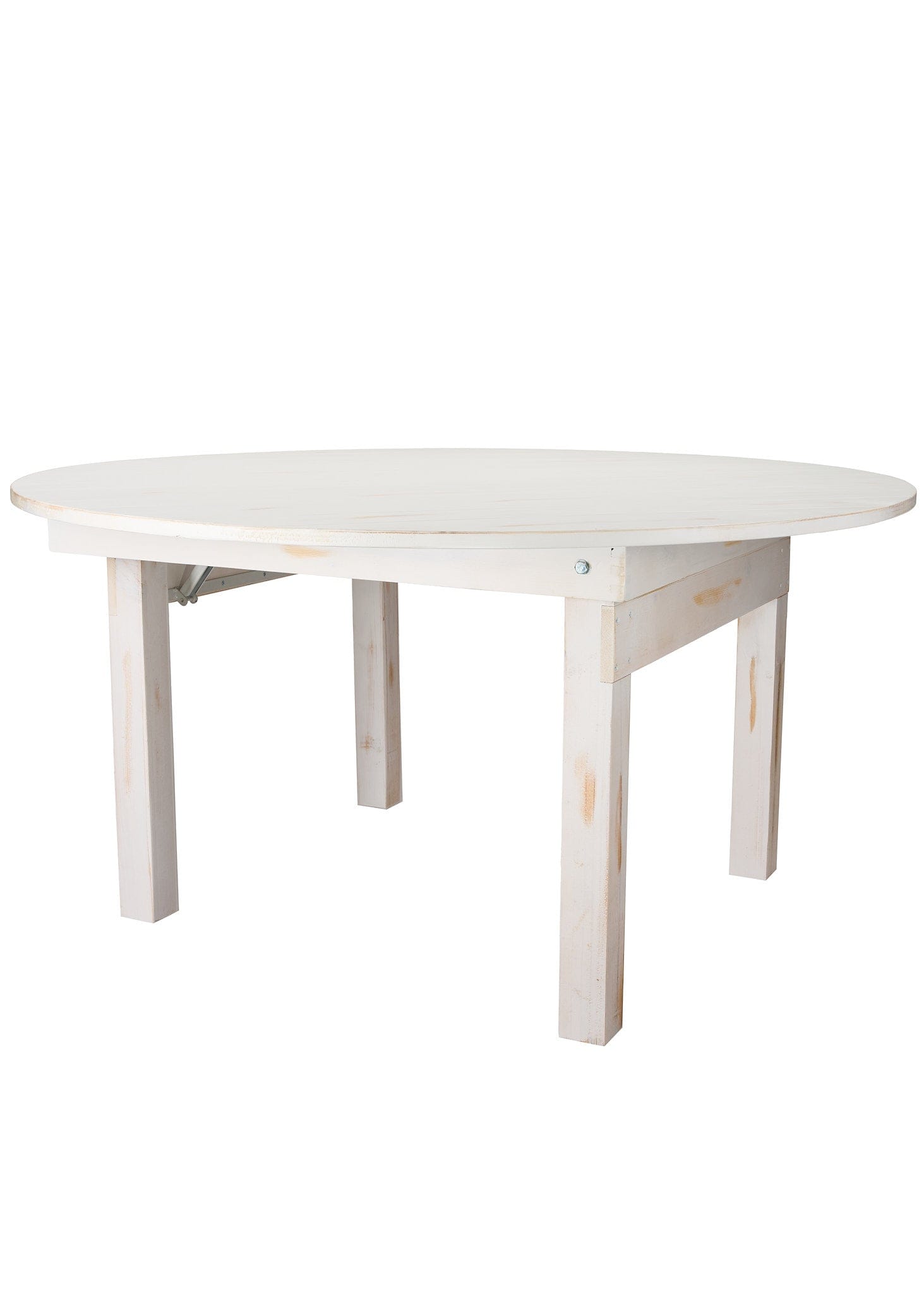 Chivari 60" (5 Foot) White Distressed Straight Leg Round Pine Farm Table TFARMRD60-WHITEDIST-S-LEG-AX-T