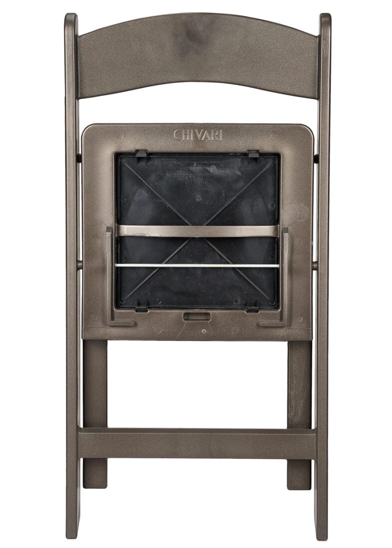 Chivari Black Metallic/Silver Onyx with Black Vinyl Cushion Resin Folding Chair CFRBM-AX-T