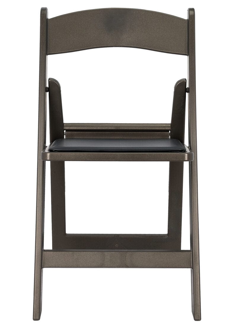 Chivari Black Metallic/Silver Onyx with Black Vinyl Cushion Resin Folding Chair CFRBM-AX-T