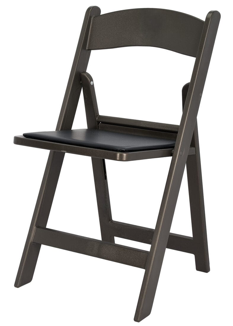 Chivari Black Metallic/Silver Onyx with Black Vinyl Cushion Resin Folding Chair CFRBM-AX-T