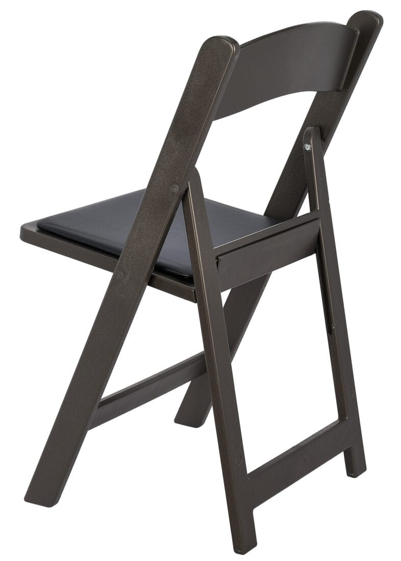Chivari Black Metallic/Silver Onyx with Black Vinyl Cushion Resin Folding Chair CFRBM-AX-T