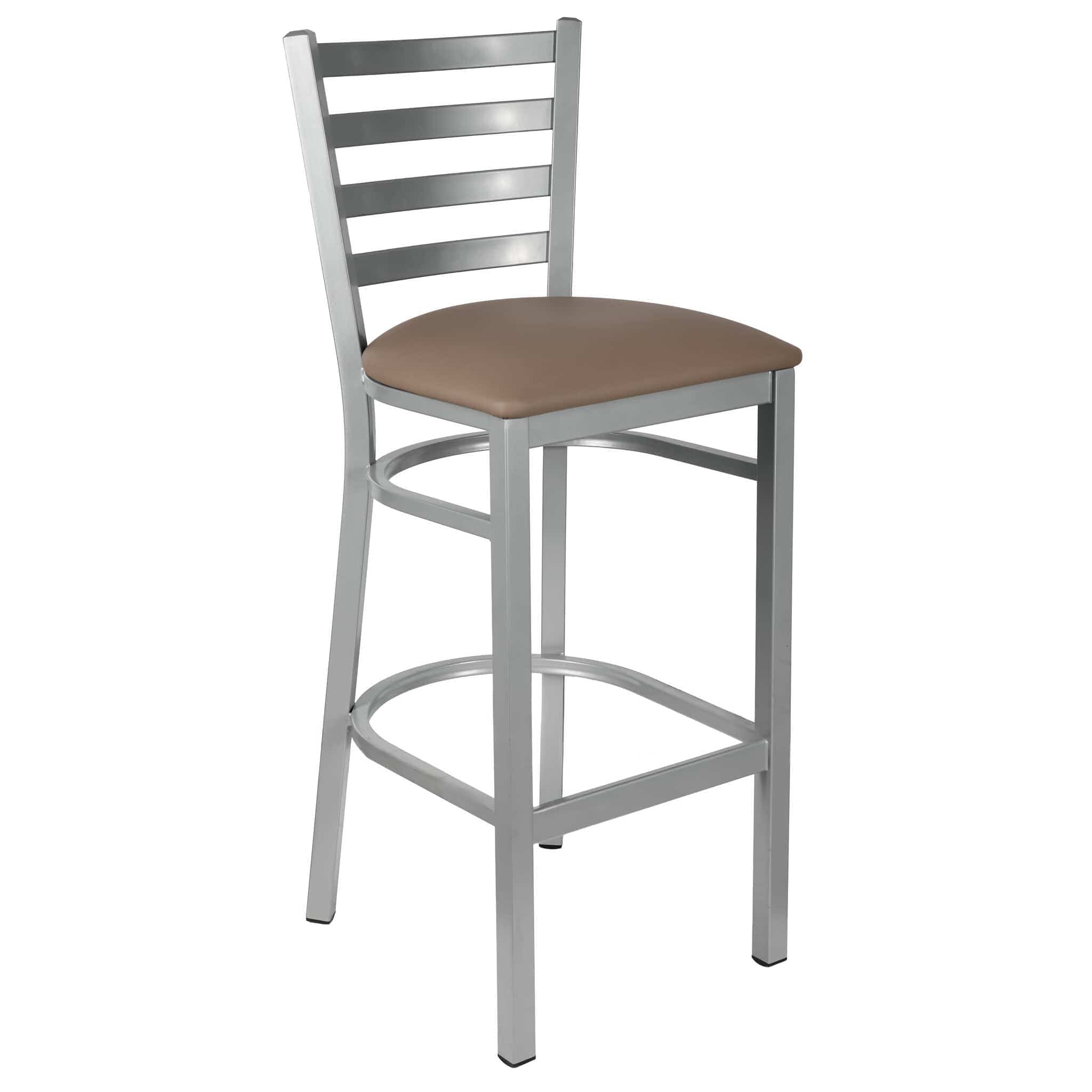 Chivari Ladder Back Bar Stool with Silver Frame and Taupe Vinyl Seat BLMSVTP-ZF-KT