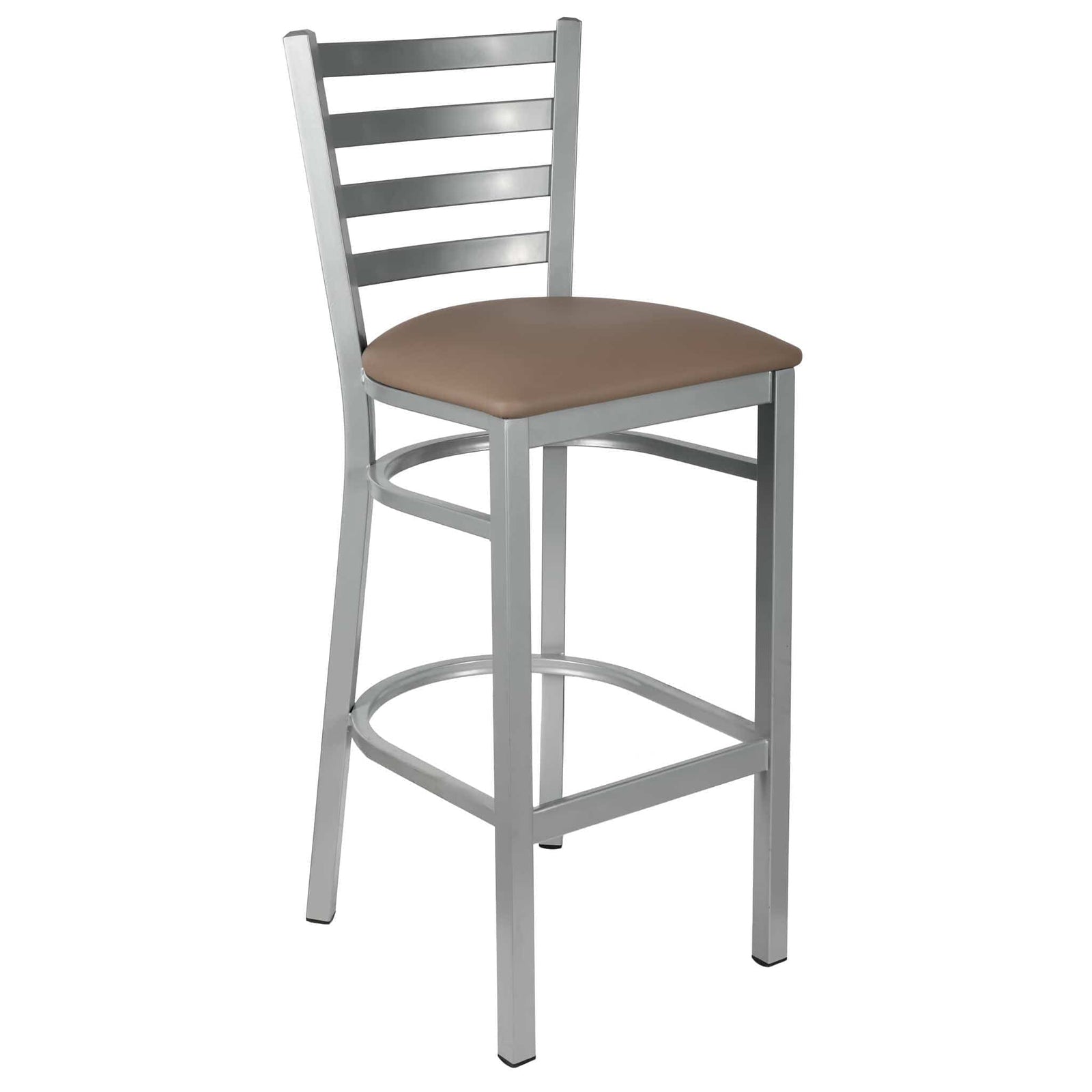 Chivari Ladder Back Bar Stool with Silver Frame and Taupe Vinyl Seat BLMSVTP-ZF-KT