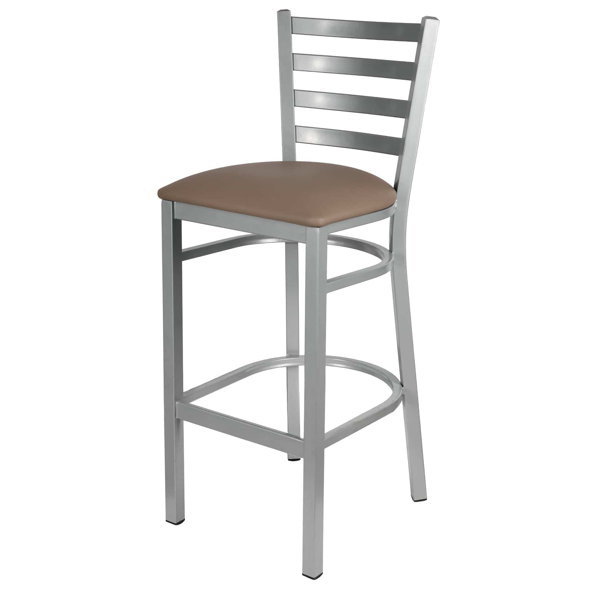 Chivari Ladder Back Bar Stool with Silver Frame and Taupe Vinyl Seat BLMSVTP-ZF-KT
