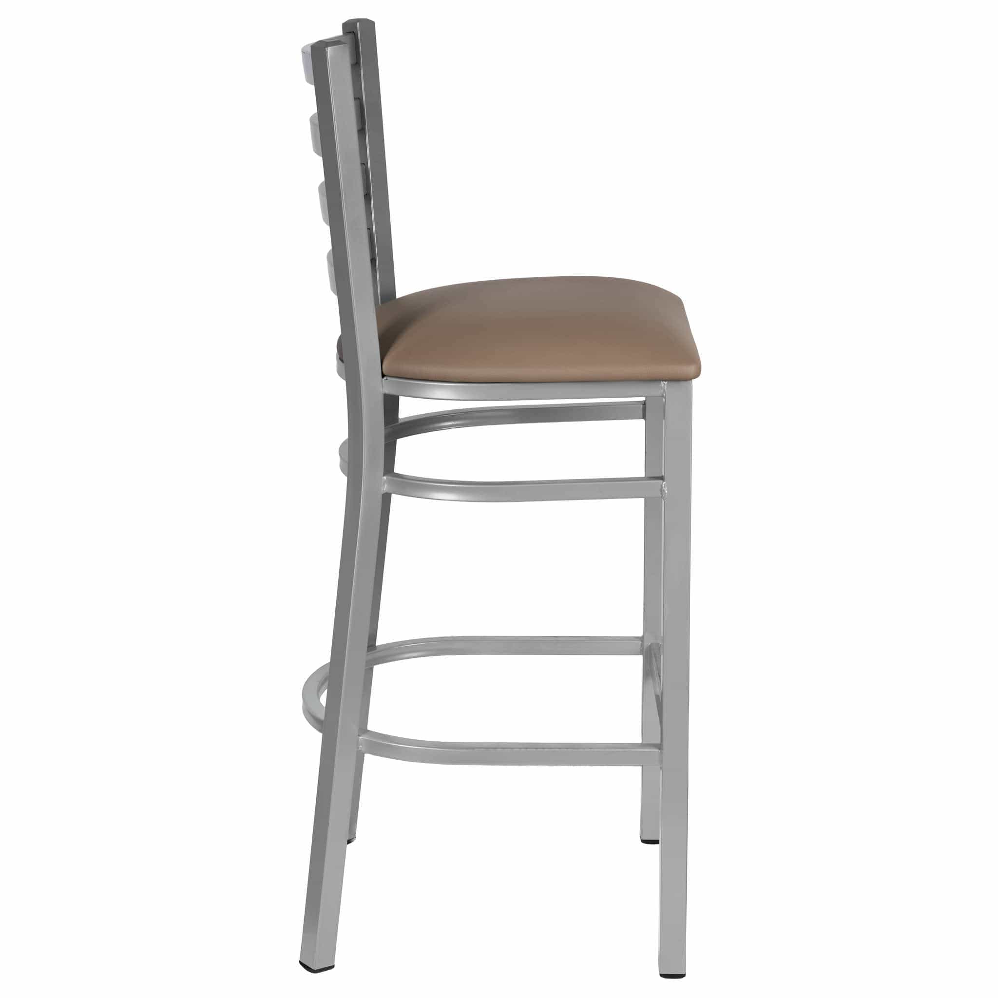 Chivari Ladder Back Bar Stool with Silver Frame and Taupe Vinyl Seat BLMSVTP-ZF-KT