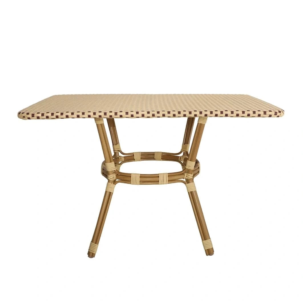 Toulouse 48" x 36" Glass Top Beige and Maroon French Bistro Table TBTP4836BM-KT-AX-T