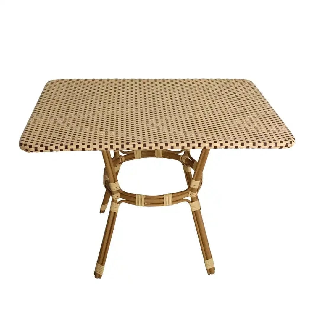 Toulouse 48" x 36" Glass Top Beige and Maroon French Bistro Table TBTP4836BM-KT-AX-T