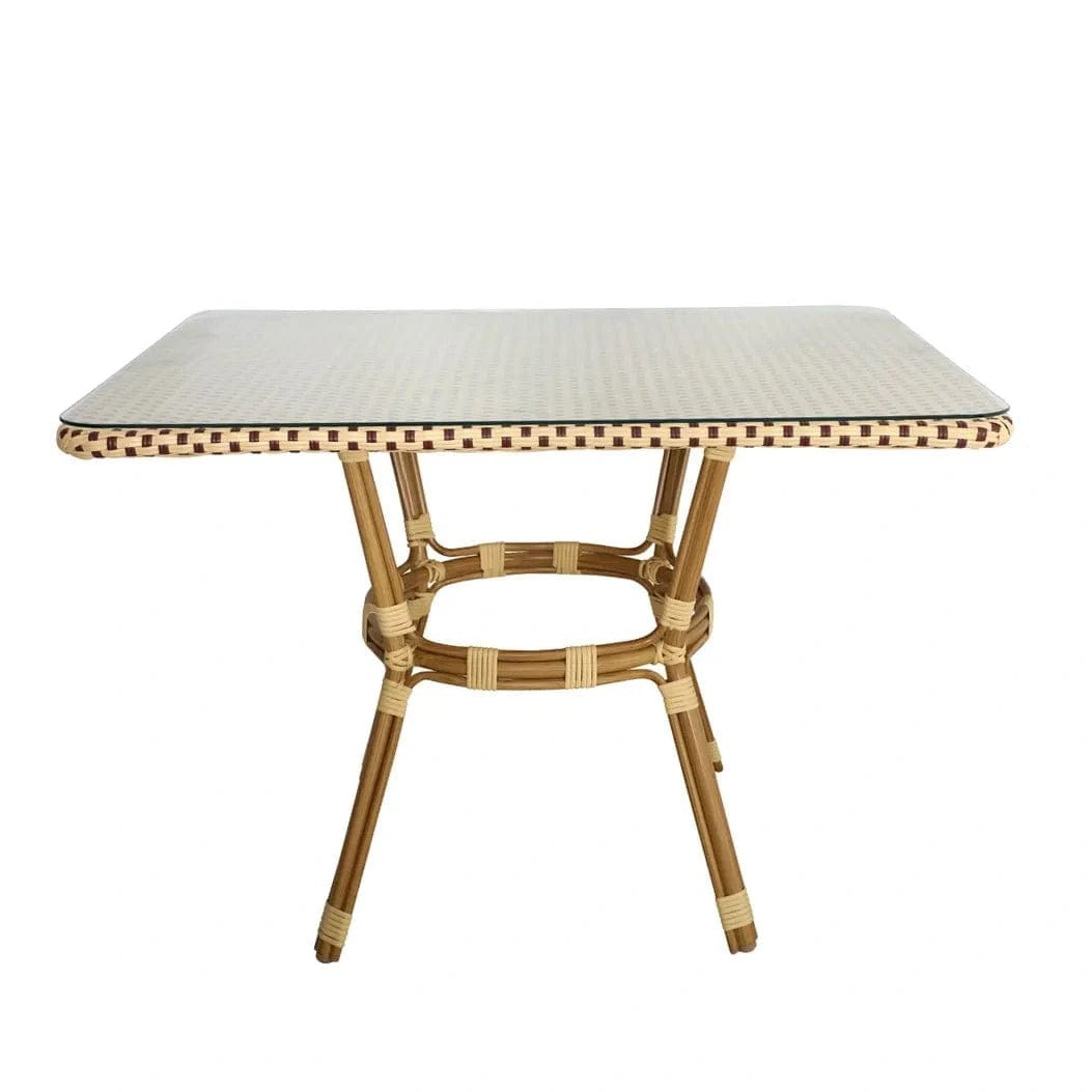 Toulouse 48" x 36" Glass Top Beige and Maroon French Bistro Table TBTP4836BM-KT-AX-T