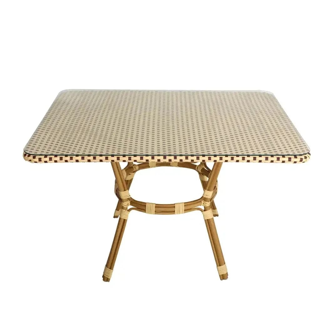 Toulouse 48" x 36" Glass Top Beige and Maroon French Bistro Table TBTP4836BM-KT-AX-T