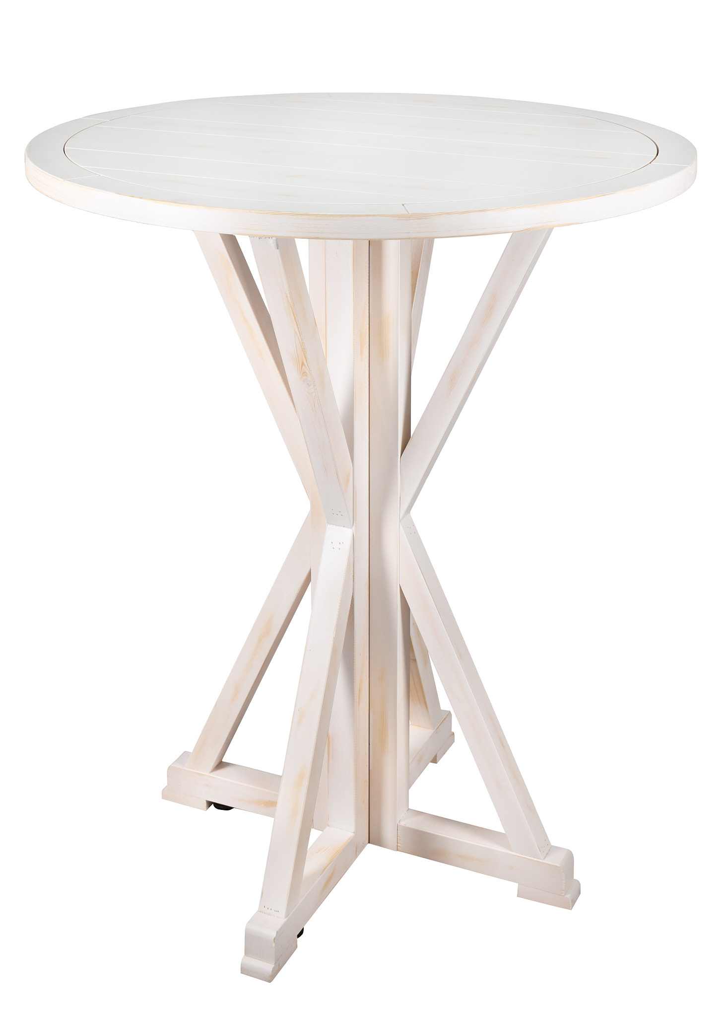 Chivari 36" (3 Foot) White Distressed Round Farm Cocktail Table TFARMCKTL36-WD-AX-T