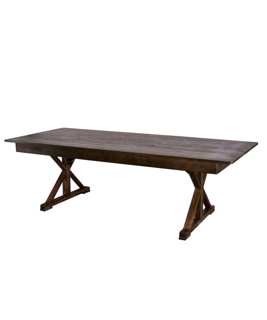 Chivari 96" x 40" (8 Foot) Fruitwood Rectangle X Leg Wood Farm Table TFARMRT9640-FRUITWOOD-X-LEG-AX-T