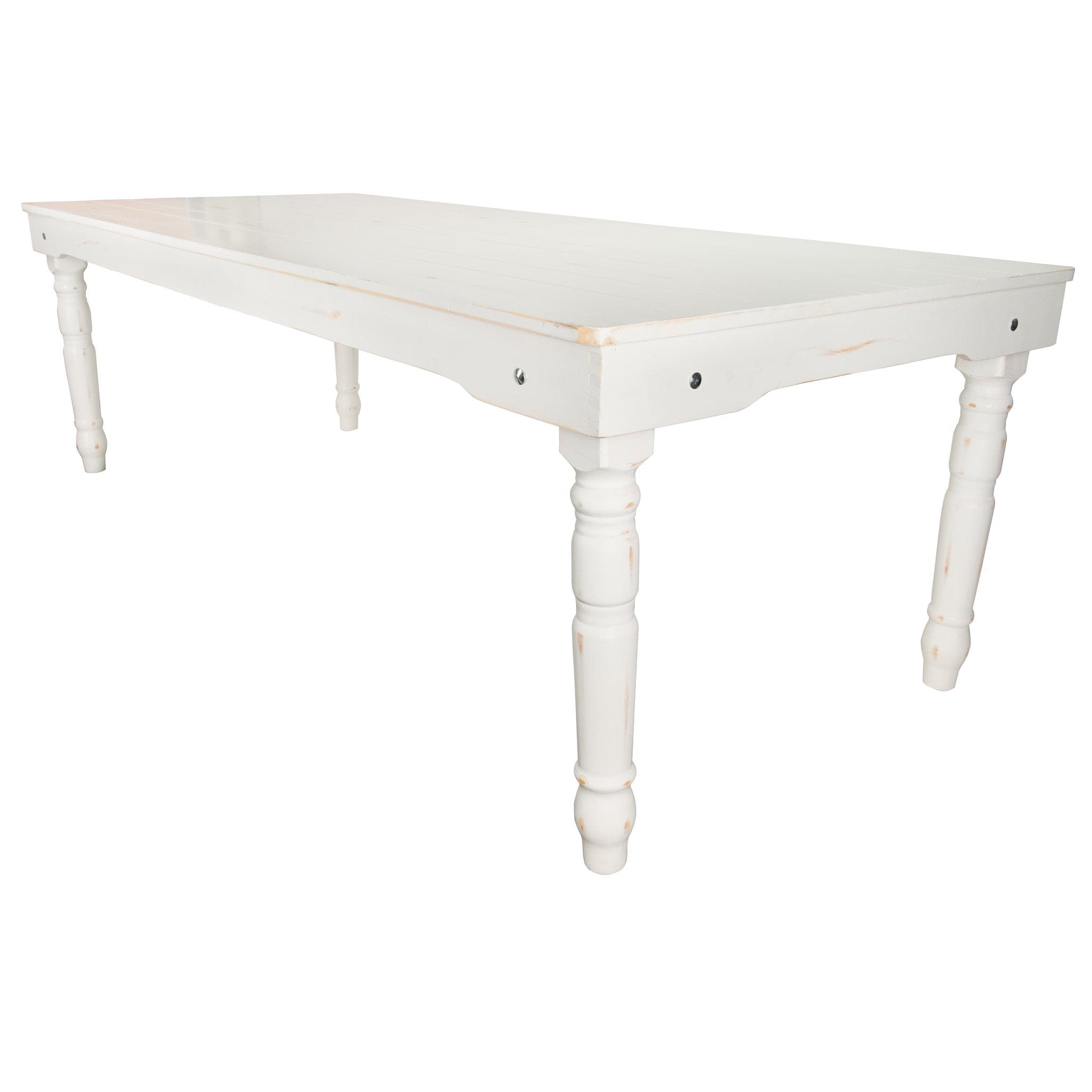 Chivari 96" x 40" (8 Foot) White Distressed Rectangle Thin Fluted Leg Wood Farm Table TFARMRT9640-WHITEDIS-T-LEG-AX-T