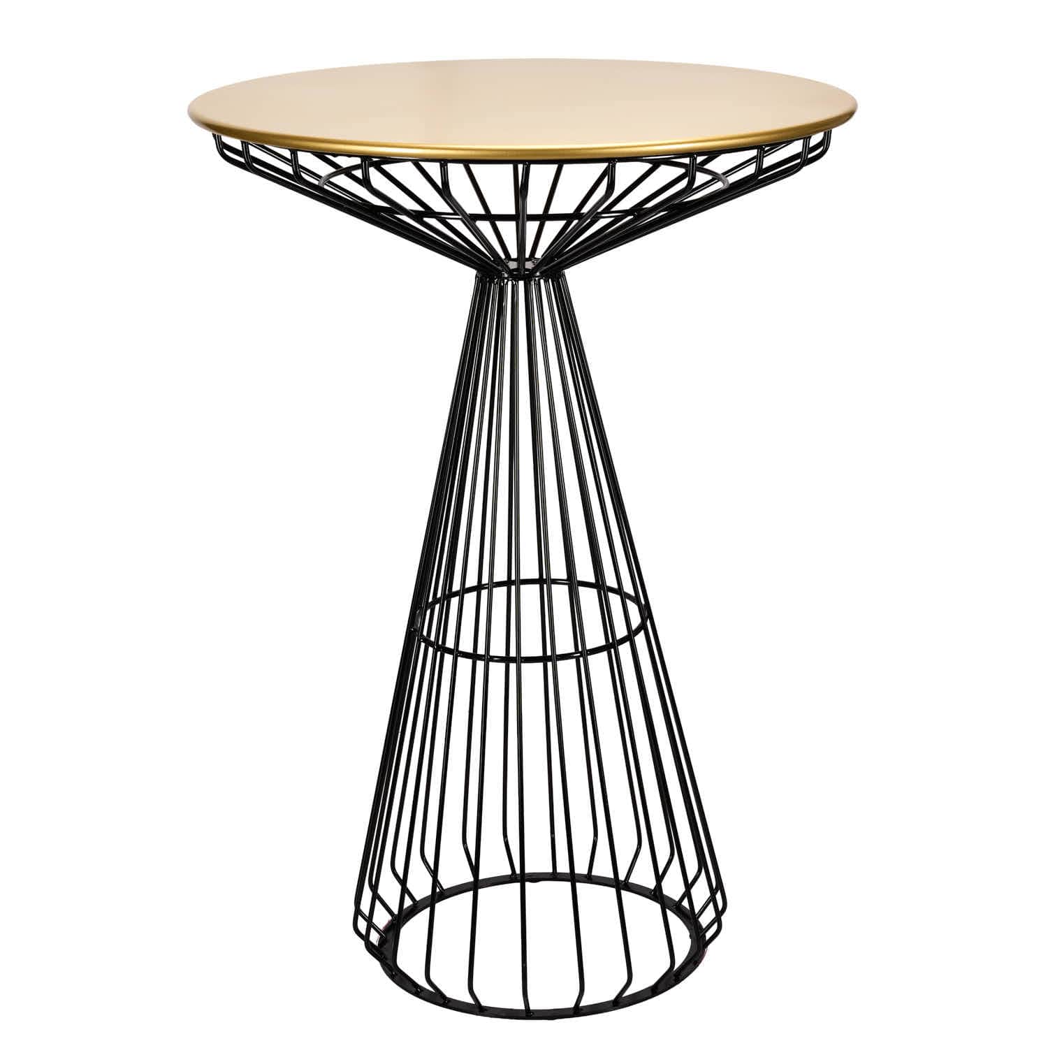 Chivari Black Wire Cocktail Table with 32" Round Gold Top and Sleek Black Steel Base TWR32BLK-GLD-KT
