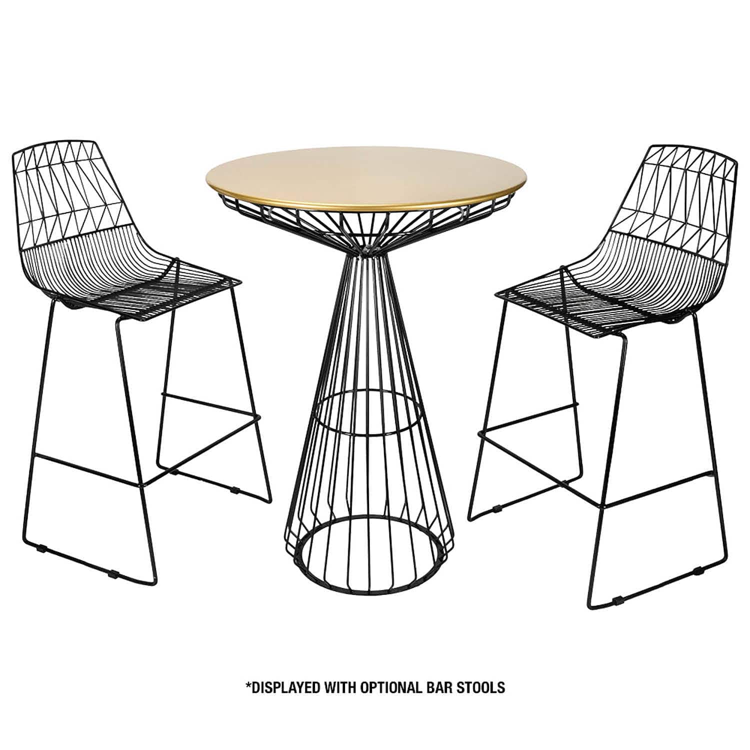 Chivari Black Wire Cocktail Table with 32" Round Gold Top and Sleek Black Steel Base TWR32BLK-GLD-KT