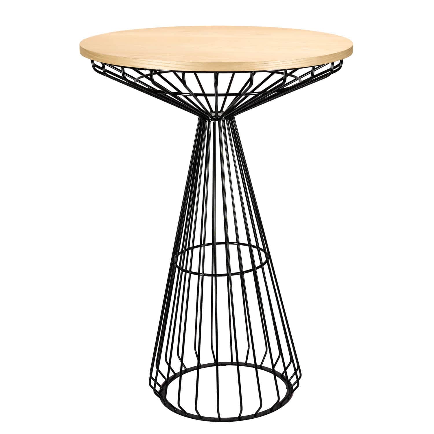 Chivari Black Wire Cocktail Table with 32" Natural Oak Top and Durable Black Steel Base TWR32BLK-WD-KT