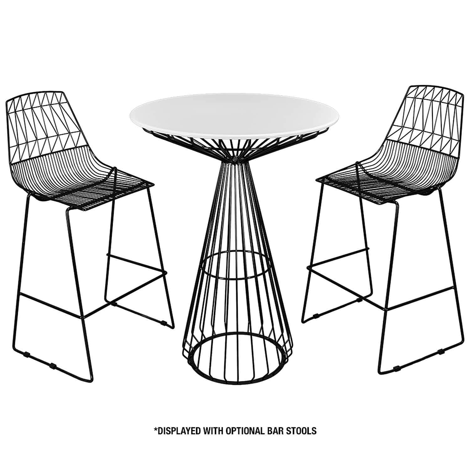 Chivari Black Wire Cocktail Table with 32" Round White Top and Sturdy Steel Base TWR32BLK-WHT-KT