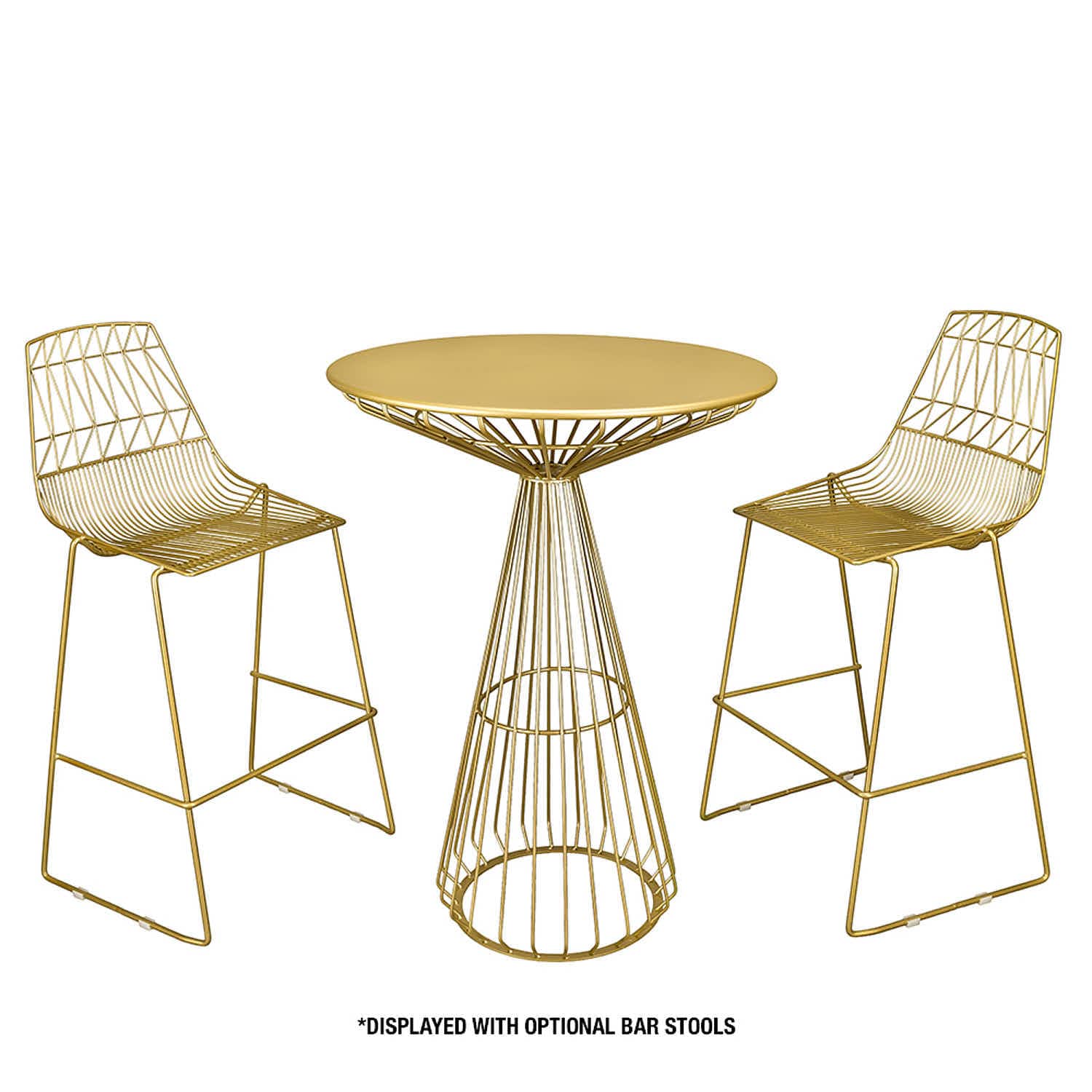 Chivari Gold Wire Cocktail Table with 32” Round Gold Top and Elegant Gold Steel Base TWR32GLD-GLD-KT