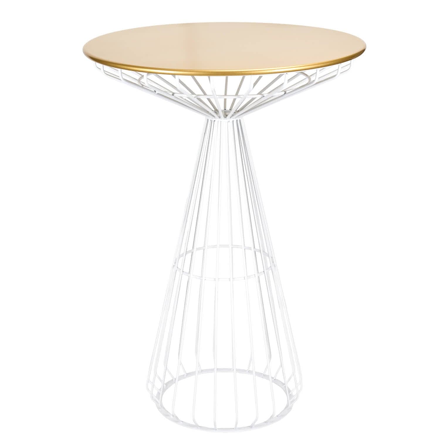 Chivari White Wire Cocktail Table with 32" Round Gold Top and Strong White Steel Base TWR32WHT-GLD-KT