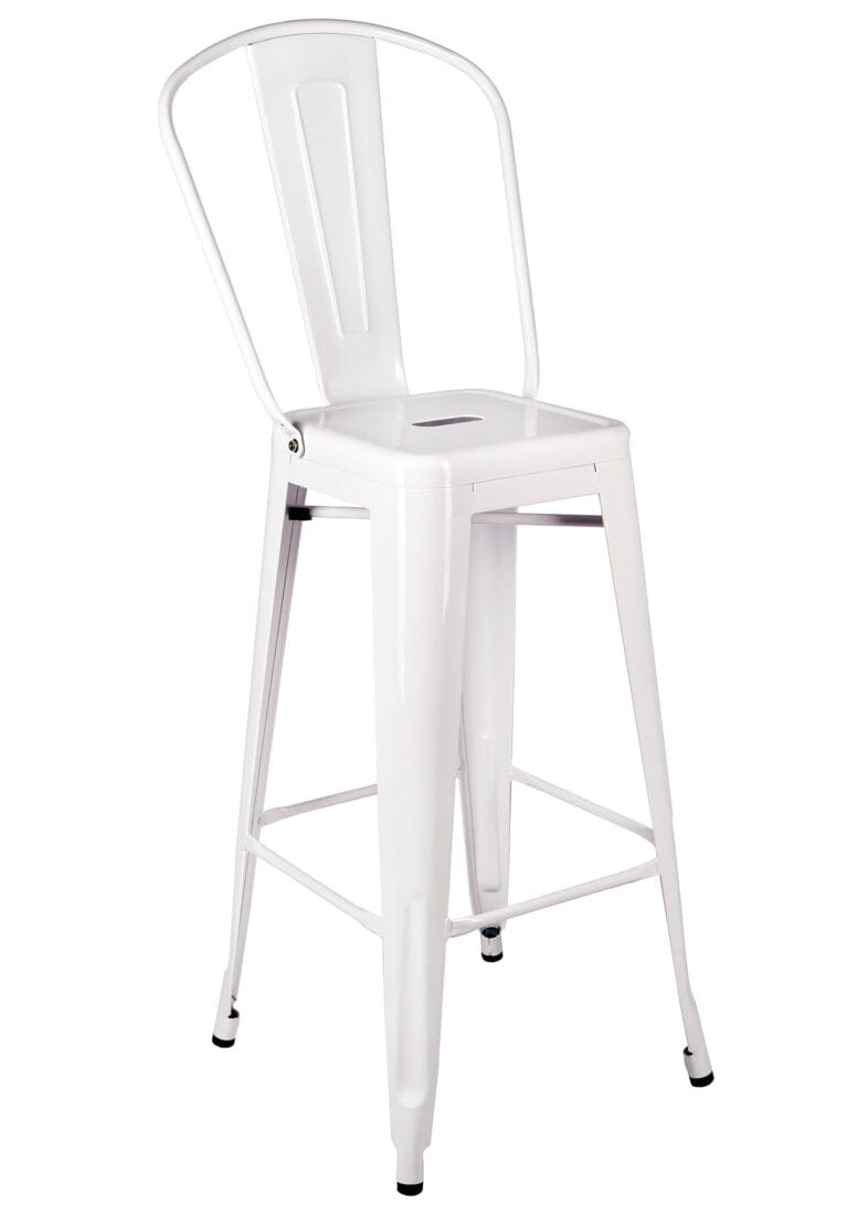 Chivari White Hi Gloss Tolix Style Metal Barstool with Back BTBMW-AX-T