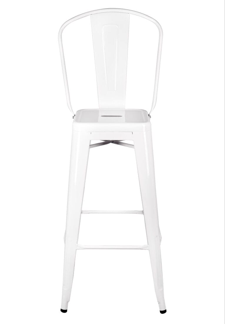Chivari White Hi Gloss Tolix Style Metal Barstool with Back BTBMW-AX-T