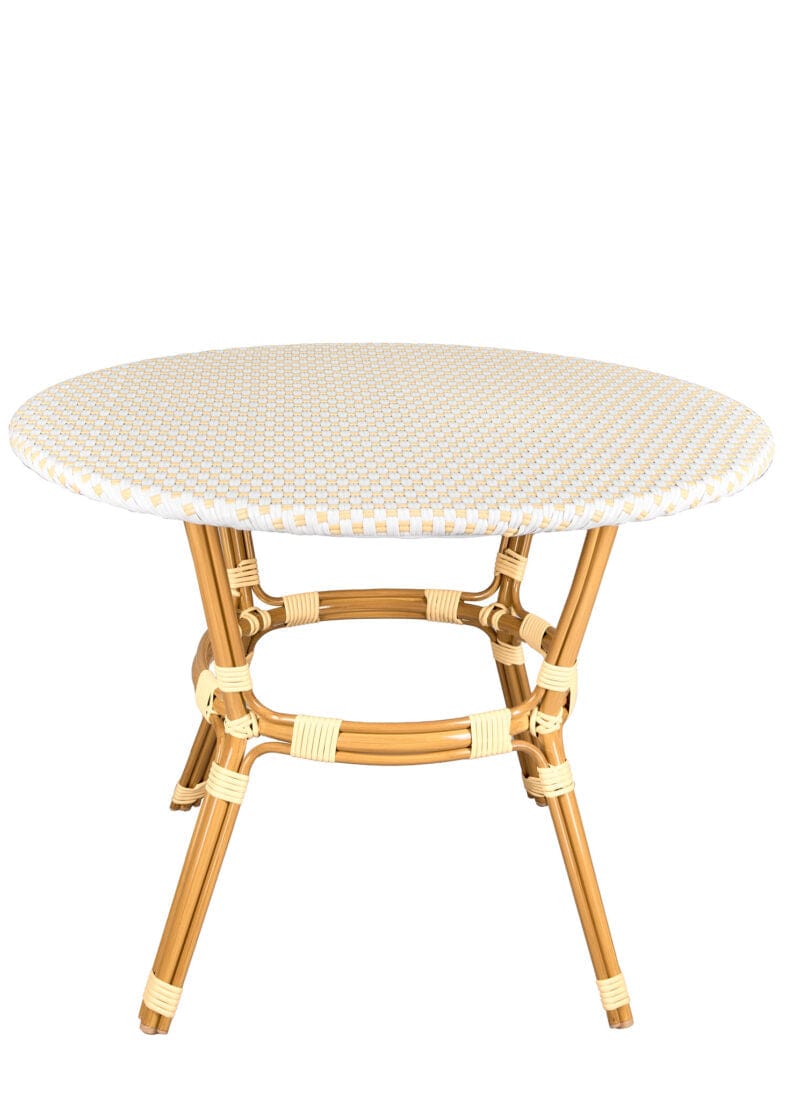 Toulouse 40" Round Glass Top White and Beige Rattan French Bistro Table TBTPWB-KT-AX-T