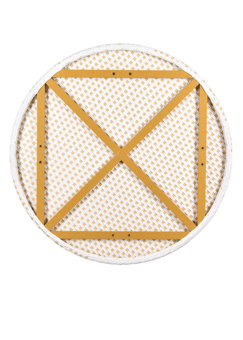 Toulouse 40" Round Glass Top White and Beige Rattan French Bistro Table TBTPWB-KT-AX-T