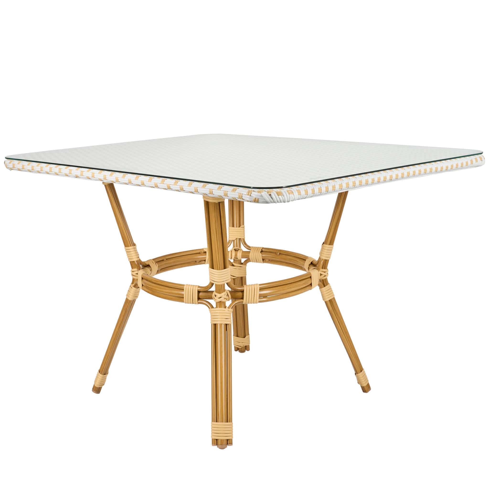 Toulouse 48" x 36" Glass Top White and Beige French Bistro Table TBTP4836WB-KT-AX-T
