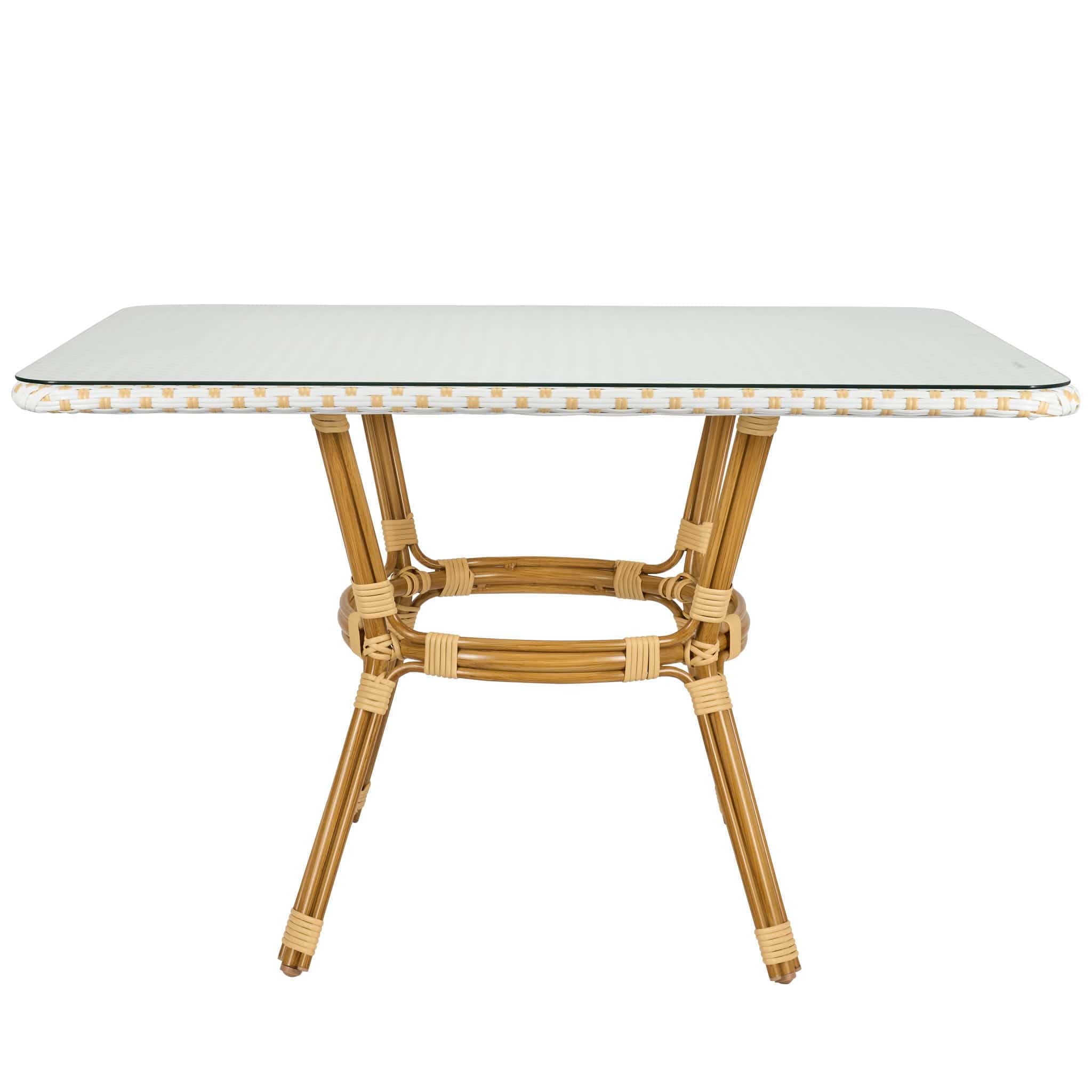 Toulouse 48" x 36" Glass Top White and Beige French Bistro Table TBTP4836WB-KT-AX-T