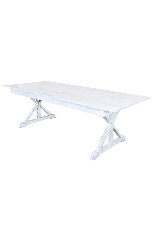Chivari 96" x 40" (8 Foot) White Distressed Rectangle X Leg Wood Farm Table TFARMRT9640-WHITEDIS-X-LEG-AX-T