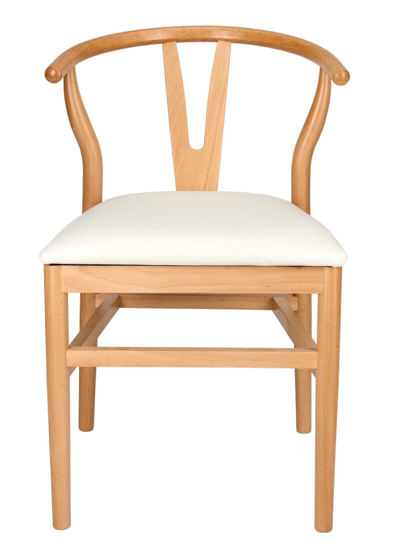 Chivari Natural Wood Wishbone Chair with Ivory Tweed Fabric Seat CWHWNF-ZG-T
