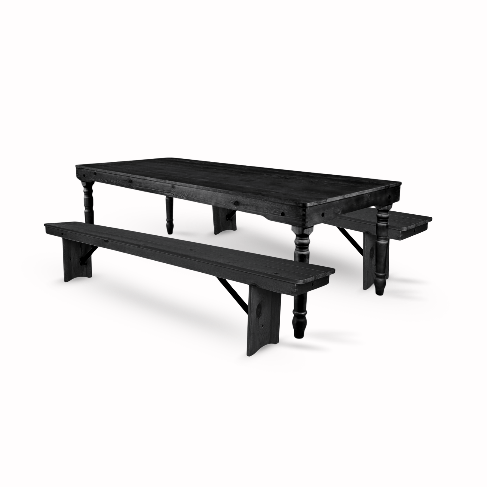 Black Fluted Leg Farm Table Dining Set with 2 Benches