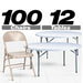 Chivari 100 Beige Metal Folding Chairs + 12 Plastic Round Table Kit CFMBE-100-12RD-KT