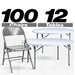 Chivari 100 Gray Metal Folding Chairs + 12 Plastic Round Table Kit CFMGR-100-12RD-KT