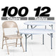 Chivari 100 Beige Metal Folding Chairs + 12 Plastic Round Table Kit CFMBE-100-12RD-KT