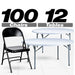 Chivari 100 Black Metal Folding Chairs + 12 Plastic Round Table Kit CFMBL-100-12RD-KT