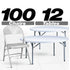 Chivari 100 White Metal Folding Chairs + 12 Plastic Round Table Kit CFMW-100-12RD-KT