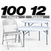 Chivari 100 White Metal Folding Chairs + 12 Plastic Round Table Kit CFMW-100-12RD-KT