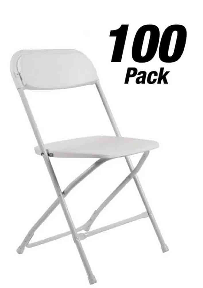 Chivari 100 Chair Pack White Folding Chairs (Steel-Poly Chair) CFPW-CX-T-100