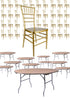 100 Person Luxury Event Package: Includes 100 Gold Resin Steel Skeleton Chiavari Chairs Plus 10 Round 72" Heavy Duty Banquet Folding Tables Plus a Banquet Table Cart by Chivari PACK100CCRGSTEEL1072RD-BHZG-T