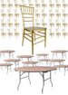 100 Person Luxury Event Package: Includes 100 Gold Resin Steel Skeleton Chiavari Chairs Plus 10 Round 72" Heavy Duty Banquet Folding Tables Plus a Banquet Table Cart by Chivari PACK100CCRGSTEEL1072RD-BHZG-T