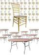 Chivari 100 Person Luxury Event Package:  Includes 100 Gold Resin Steel Skeleton™ Chiavari Chairs Plus 10 Round 72" Heavy Duty Banquet Folding Tables Plus a Banquet Table Cart PACK100CCRGSTEEL1072RD-BHZG-T