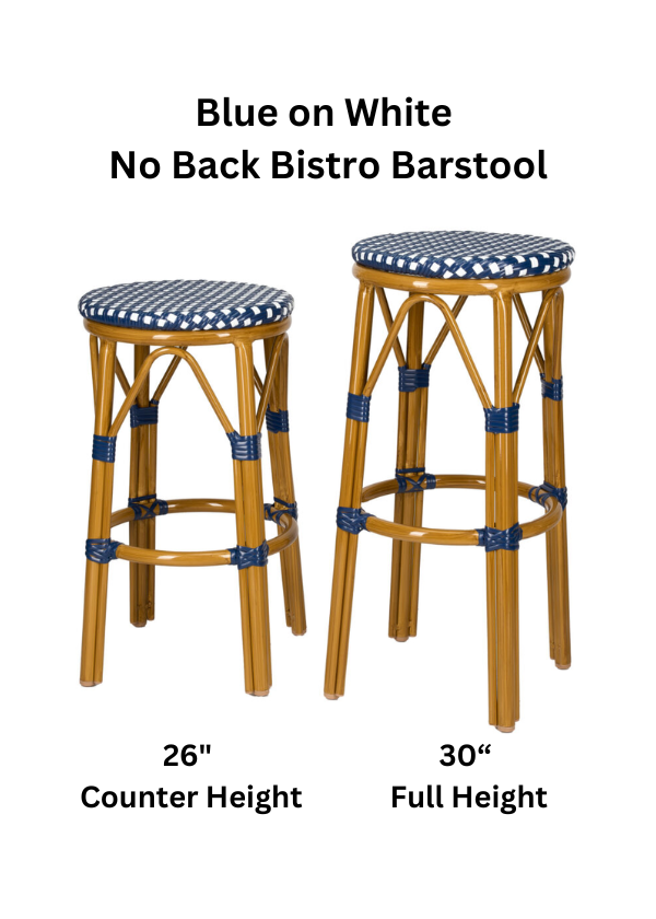 26" and 30" Blue on White No Back Bistro Barstool